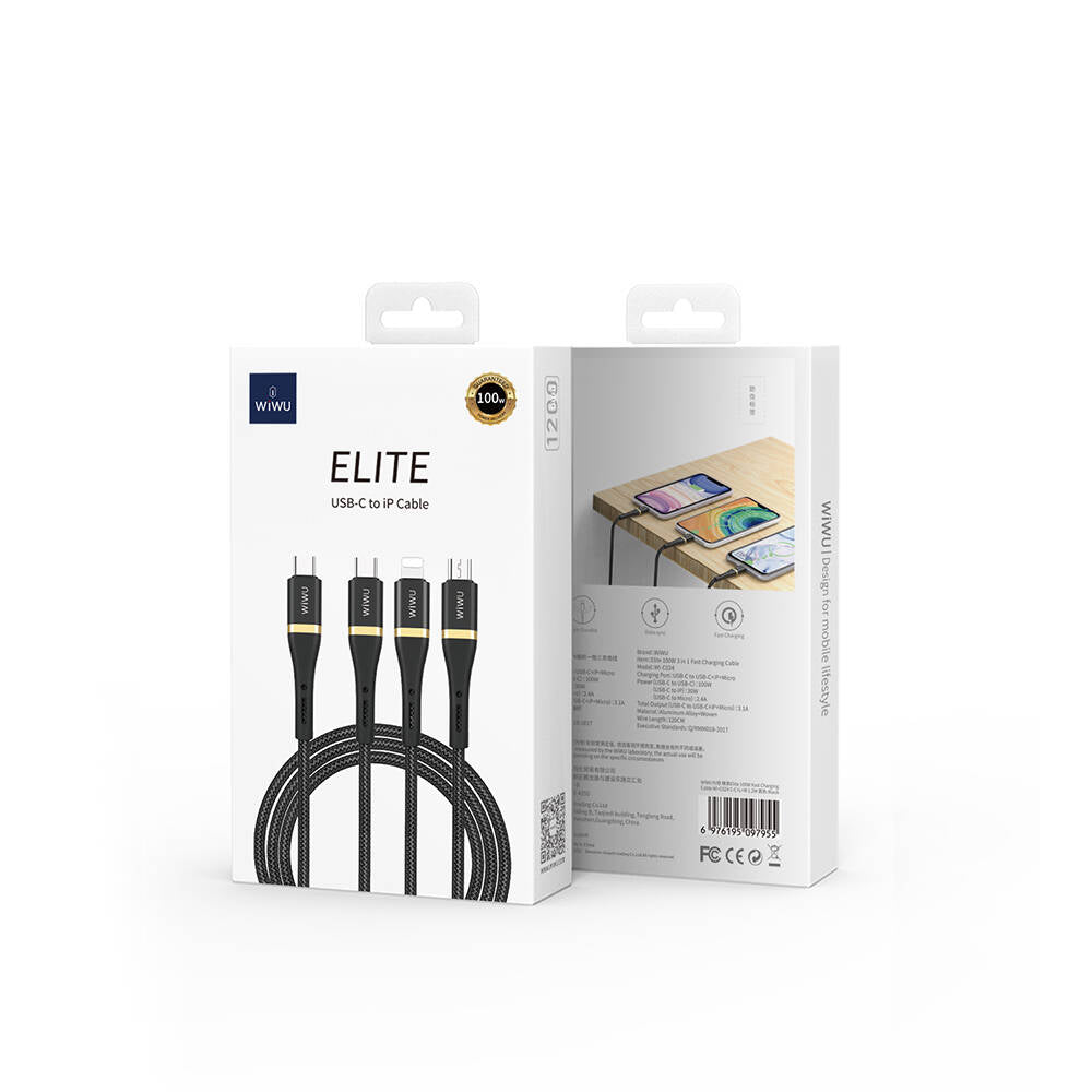 Wiwu Wi-C024 Elite Serisi 3in1 Type-C to Lightning – Type-C – Micro USB Ultra Hızlı Şarj Kablosu 100W 1.2M Wiwu Wi-C024 Elite Serisi 3in1 Type-C to Lightning – Type-C – Micro USB Ultra Hızlı Şarj Kablosu 100W 1.2M